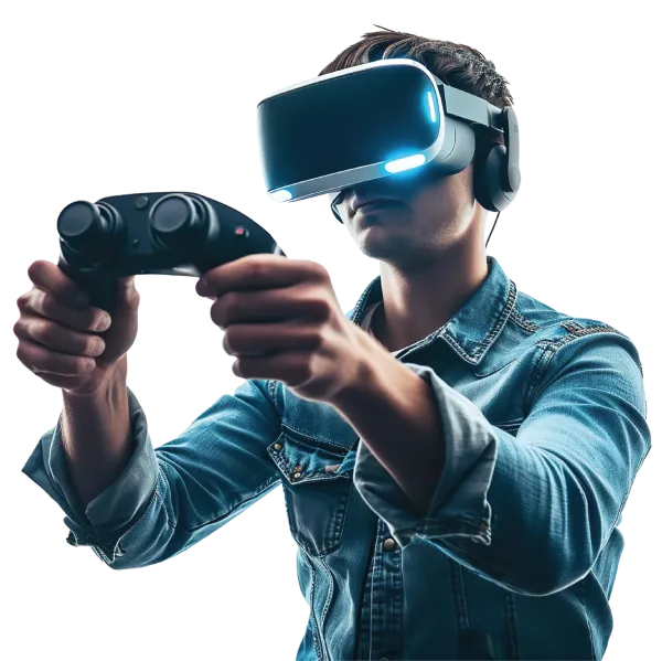 Persona de realidad virtual en plena accion